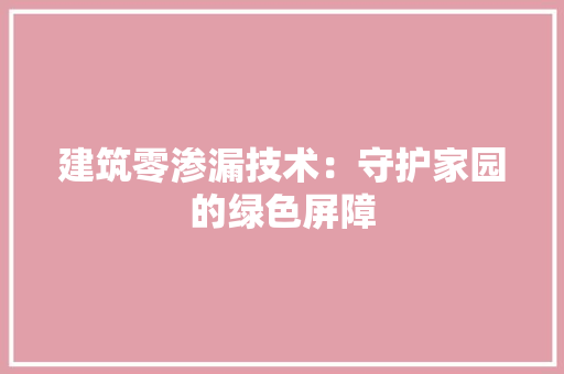 建筑零渗漏技术：守护家园的绿色屏障 中式风格装饰