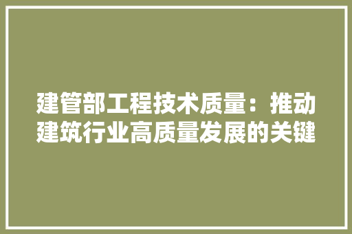 建管部工程技术质量：推动建筑行业高质量发展的关键力量 中式风格装饰