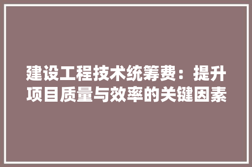 建设工程技术统筹费：提升项目质量与效率的关键因素 中式风格装饰