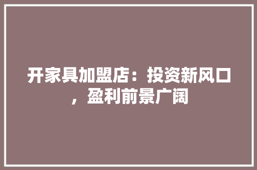 开家具加盟店：投资新风口，盈利前景广阔 中式风格装饰