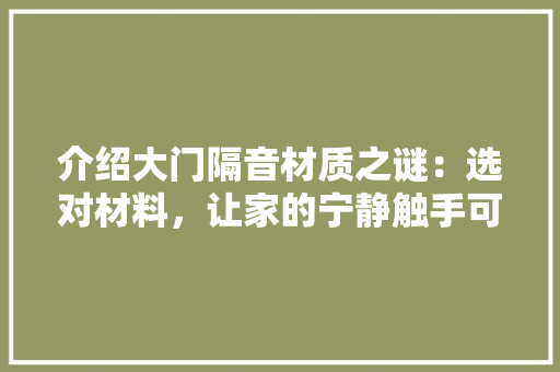 介绍大门隔音材质之谜：选对材料，让家的宁静触手可及 家居装修