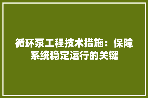 循环泵工程技术措施：保障系统稳定运行的关键 中式风格装饰