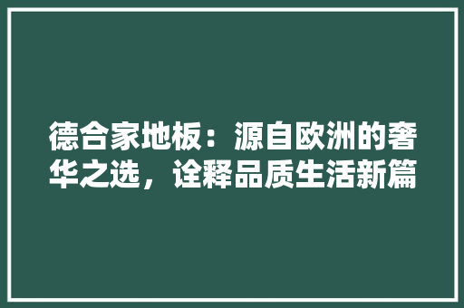 德合家地板：源自欧洲的奢华之选，诠释品质生活新篇章 中式风格装饰