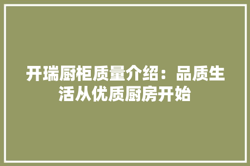 开瑞厨柜质量介绍：品质生活从优质厨房开始 中式风格装饰