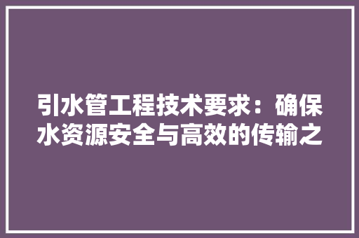 引水管工程技术要求：确保水资源安全与高效的传输之路 中式风格装饰