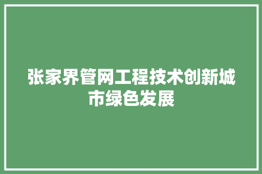张家界管网工程技术创新城市绿色发展