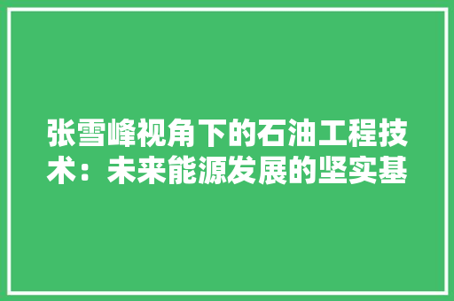 张雪峰视角下的石油工程技术：未来能源发展的坚实基石