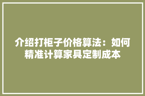 介绍打柜子价格算法：如何精准计算家具定制成本 家居装修