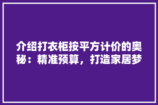 介绍打衣柜按平方计价的奥秘：精准预算，打造家居梦想 家居装修