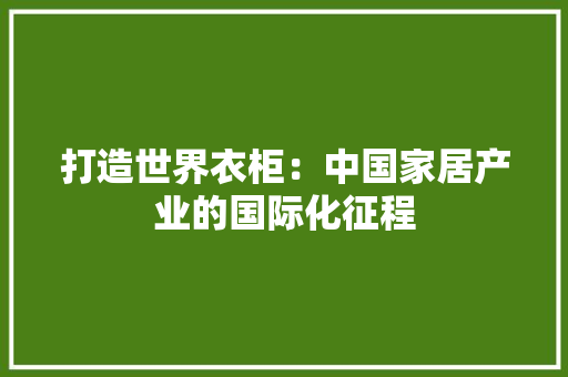 打造世界衣柜：中国家居产业的国际化征程 中式风格装饰