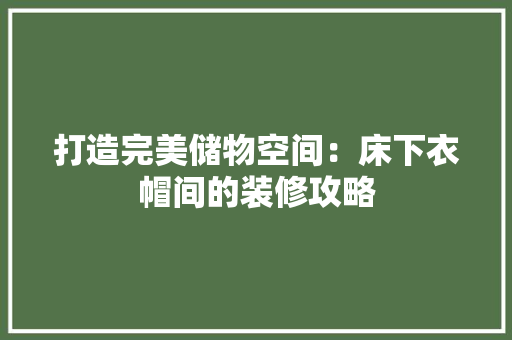 打造完美储物空间：床下衣帽间的装修攻略 室内设计