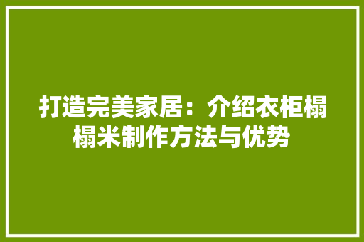 打造完美家居：介绍衣柜榻榻米制作方法与优势 室内设计