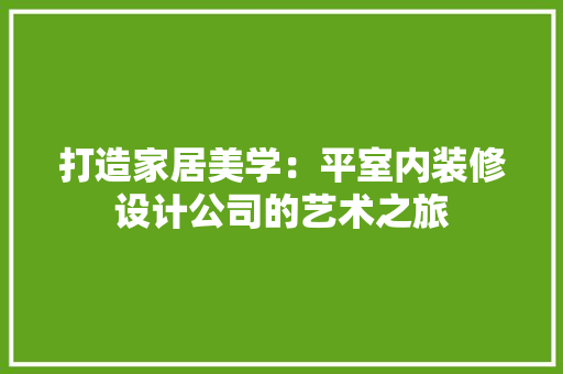 打造家居美学：平室内装修设计公司的艺术之旅 室内设计