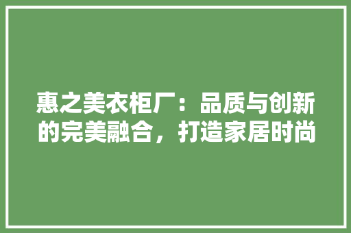 惠之美衣柜厂：品质与创新的完美融合，打造家居时尚新标杆 中式风格装饰