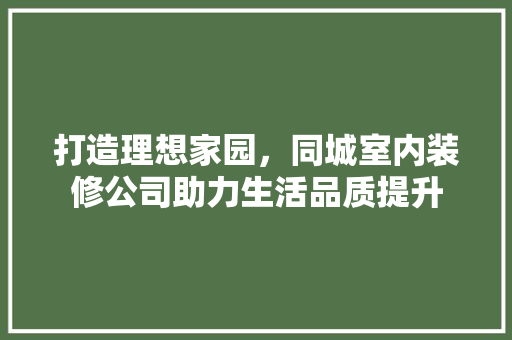 打造理想家园，同城室内装修公司助力生活品质提升 室内设计