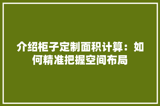 介绍柜子定制面积计算：如何精准把握空间布局 家居装修