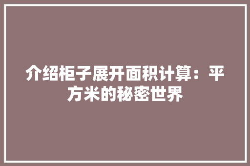 介绍柜子展开面积计算：平方米的秘密世界 家居装修