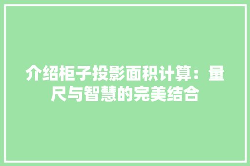 介绍柜子投影面积计算：量尺与智慧的完美结合 家居装修