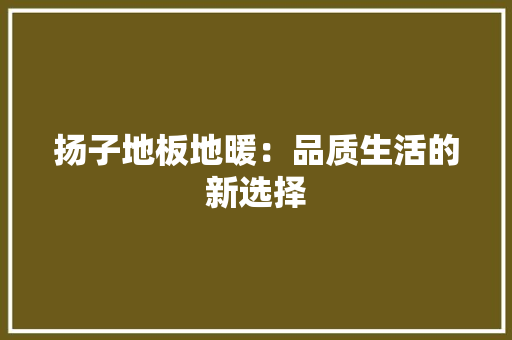 扬子地板地暖：品质生活的新选择 室内设计
