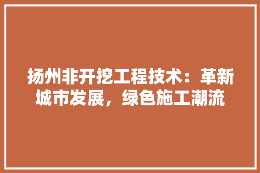 扬州非开挖工程技术：革新城市发展，绿色施工潮流 室内设计