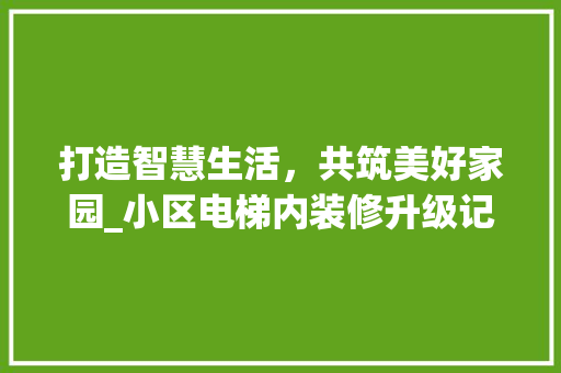 打造智慧生活，共筑美好家园_小区电梯内装修升级记 室内设计