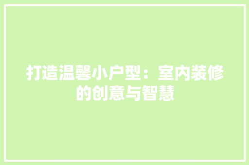 打造温馨小户型：室内装修的创意与智慧 室内设计