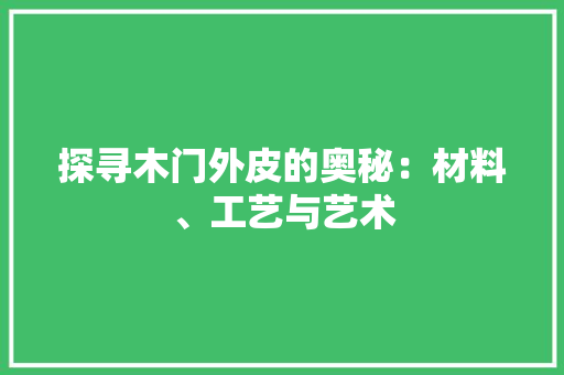探寻木门外皮的奥秘：材料、工艺与艺术 室内设计