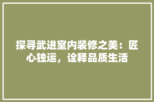 探寻武进室内装修之美：匠心独运，诠释品质生活 室内设计