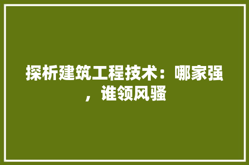 探析建筑工程技术：哪家强，谁领风骚