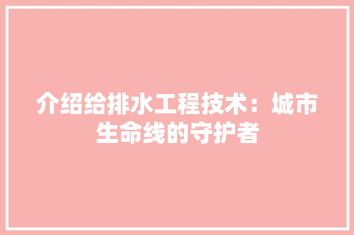 介绍给排水工程技术：城市生命线的守护者