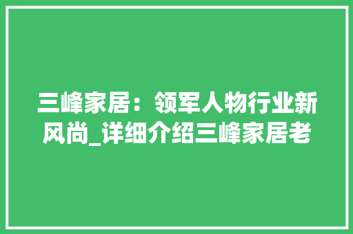 三峰家居：领军人物行业新风尚_详细介绍三峰家居老总的领导智慧 现代风格装饰