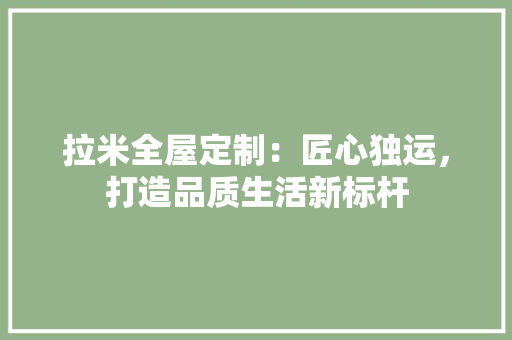 拉米全屋定制：匠心独运，打造品质生活新标杆