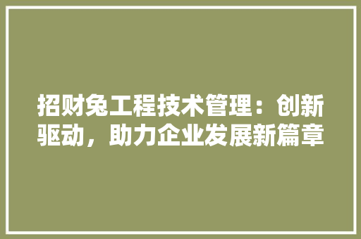 招财兔工程技术管理：创新驱动，助力企业发展新篇章 室内设计