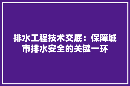 排水工程技术交底：保障城市排水安全的关键一环 室内设计