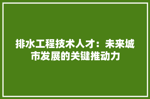 排水工程技术人才：未来城市发展的关键推动力 室内设计