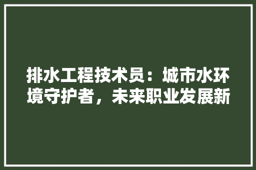 排水工程技术员：城市水环境守护者，未来职业发展新蓝海 室内设计