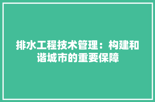 排水工程技术管理：构建和谐城市的重要保障 室内设计