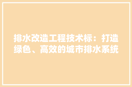 排水改造工程技术标：打造绿色、高效的城市排水系统 室内设计