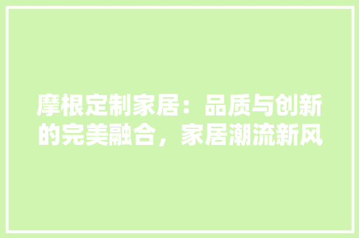 摩根定制家居：品质与创新的完美融合，家居潮流新风尚 室内设计