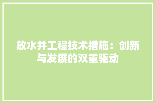 放水井工程技术措施：创新与发展的双重驱动