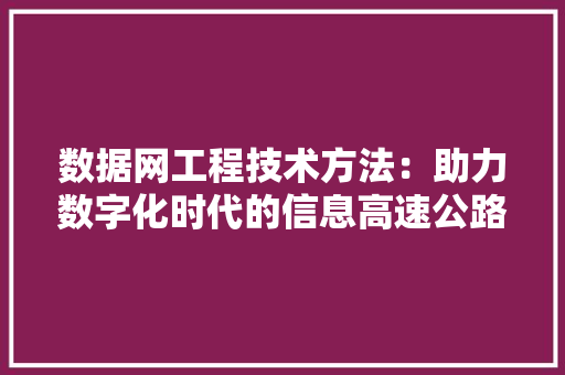数据网工程技术方法：助力数字化时代的信息高速公路