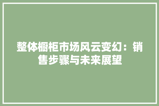 整体橱柜市场风云变幻：销售步骤与未来展望 室内设计