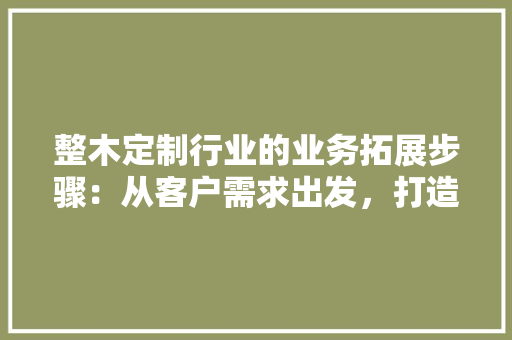 整木定制行业的业务拓展步骤：从客户需求出发，打造个性化家居体验 室内设计