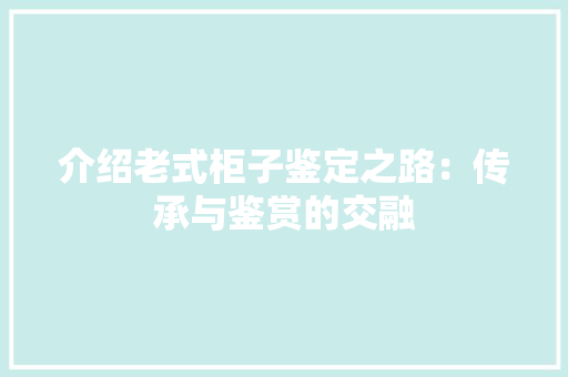 介绍老式柜子鉴定之路：传承与鉴赏的交融 家居装修