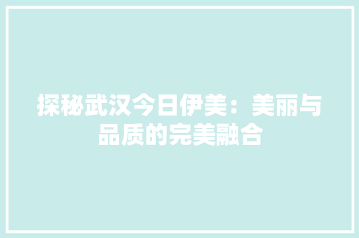 探秘武汉今日伊美：美丽与品质的完美融合