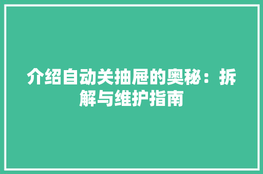介绍自动关抽屉的奥秘：拆解与维护指南