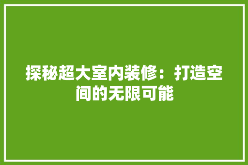 探秘超大室内装修：打造空间的无限可能 室内设计