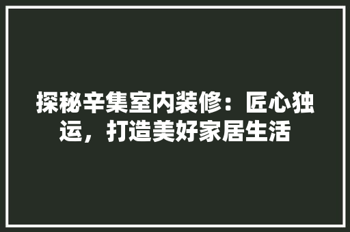 探秘辛集室内装修：匠心独运，打造美好家居生活 室内设计