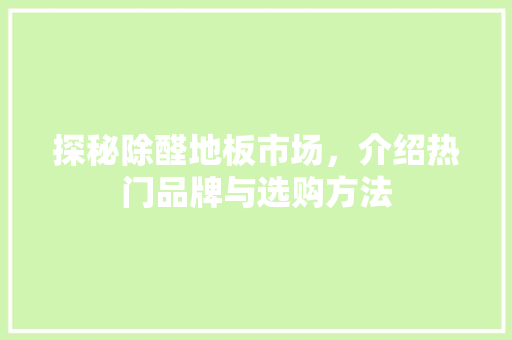 探秘除醛地板市场，介绍热门品牌与选购方法
