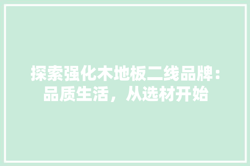 探索强化木地板二线品牌：品质生活，从选材开始 室内设计